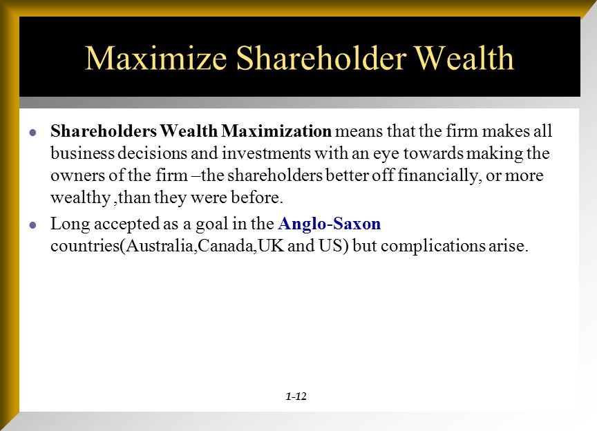 Maximising shareholders wealth